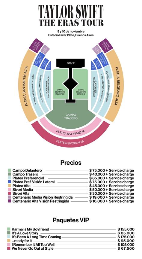 Nov 8, 2023 · ¿Quedan entradas para Taylor Swift en el Estadio Monumental 2023? Está confirmado que no hay entradas a la venta para el concierto de Taylor Swift en el Estadio Monumental de River Plate de Argentina los días 9, 10 y 11 de noviembre de 2023. Esto se debe a que la artista logró sold out para sus tres presentaciones. 